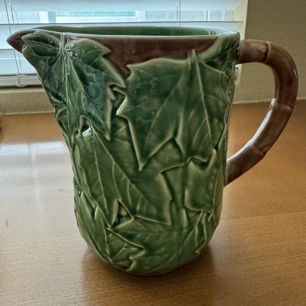 Bordallo Pinheiro Maple Leaf Serving Pitcher with Brown Stem Handle